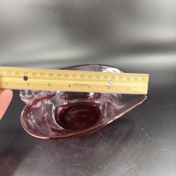 Pilgrim Heart Shaped Nappy Handle Cranberry Glass Dish Hand Blown Glass W Handle - Picture 6 of 16